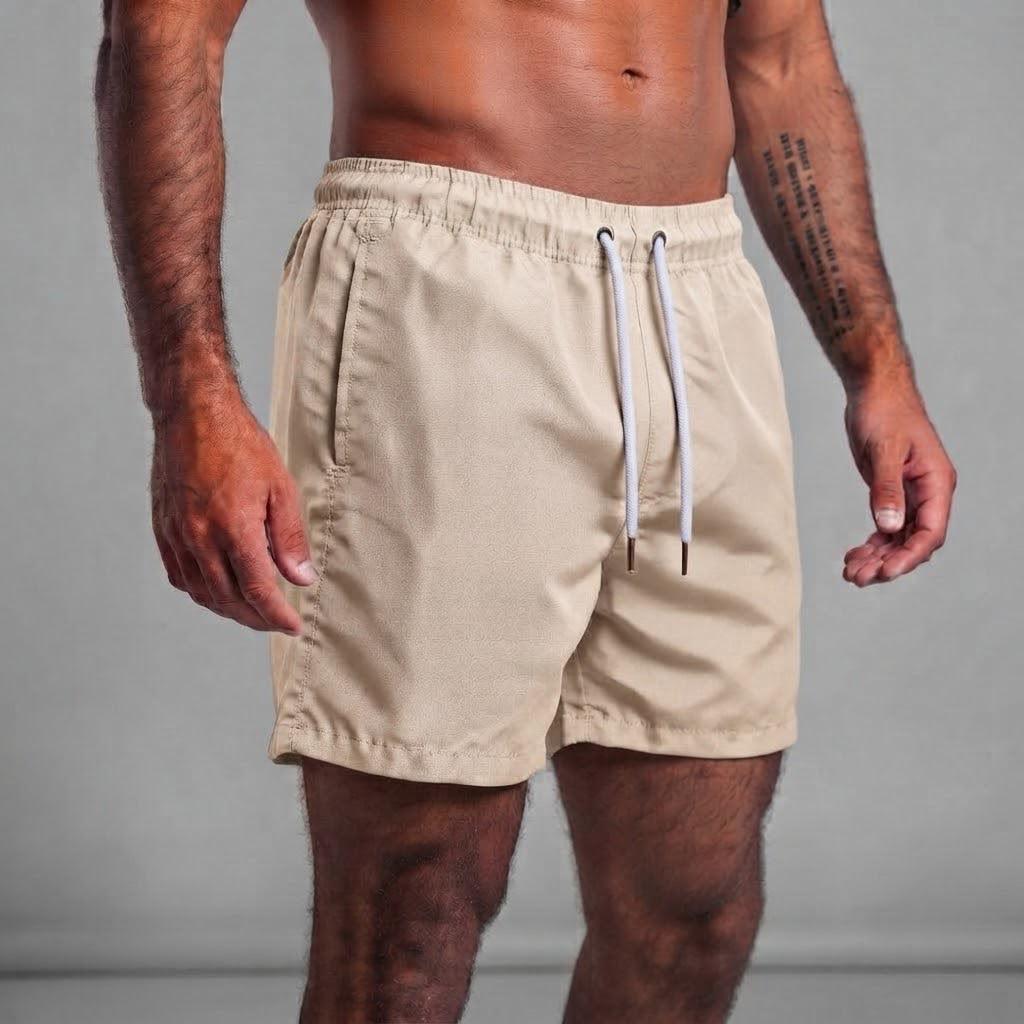 Short tactel masculino bege Overbeach, vista frontal