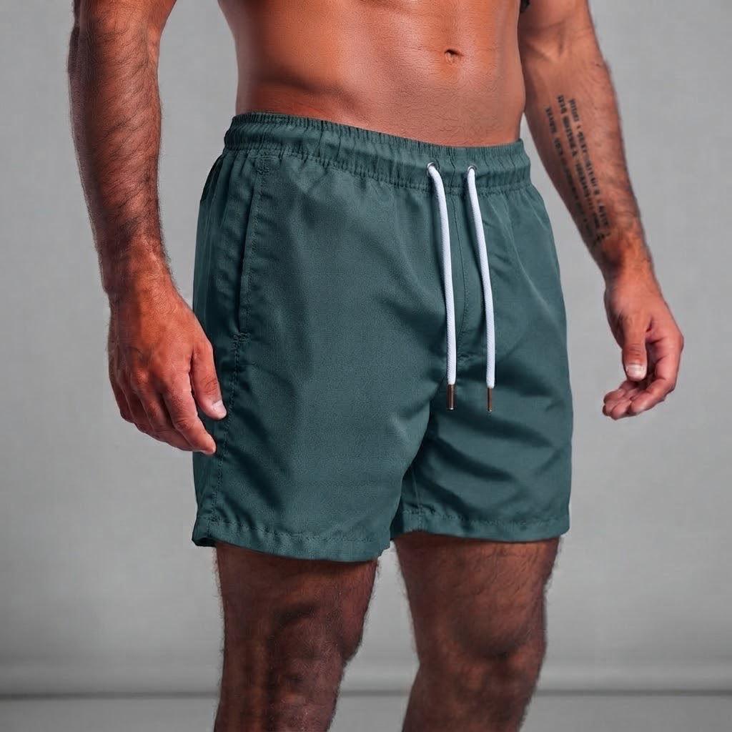 Short tactel masculino verde militar Overbeach, vista frontal